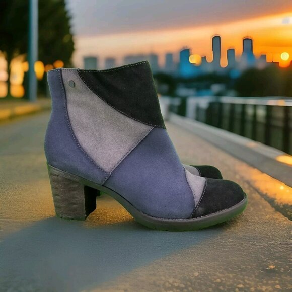 Earth Shoes - ✅Earth MALTA Black Multi Suede Ankle Booties Heel Side-Zip Womens 9.5B Shoe